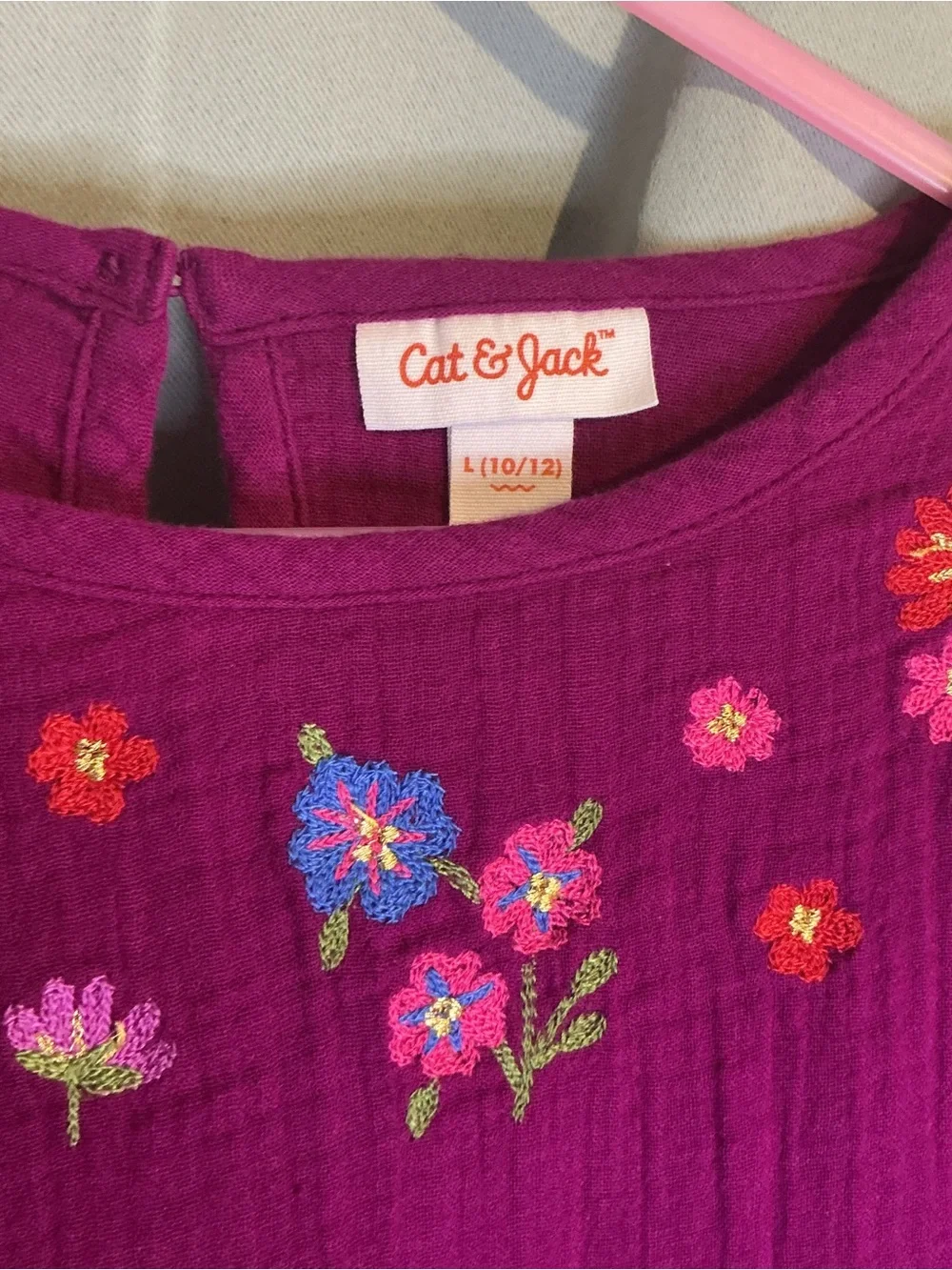 Cat & Jack Girls' Magenta Long Sleeve Embroidered Tiered Dress